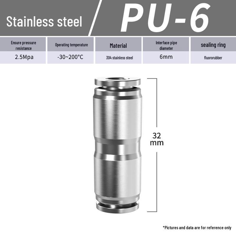 Zhuo Ji 304 Stainless Steel Quick Connector: 8mm Pneumatic Hose Reducer for PU/PG Air Source