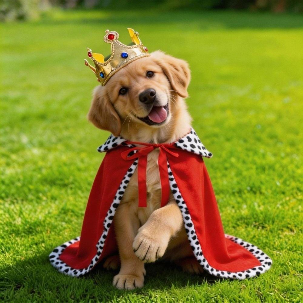 Breathable Dog King Cloak With Crown Pet Costume Cute Pet Cosplay Cloak  For Pet Birthday Party