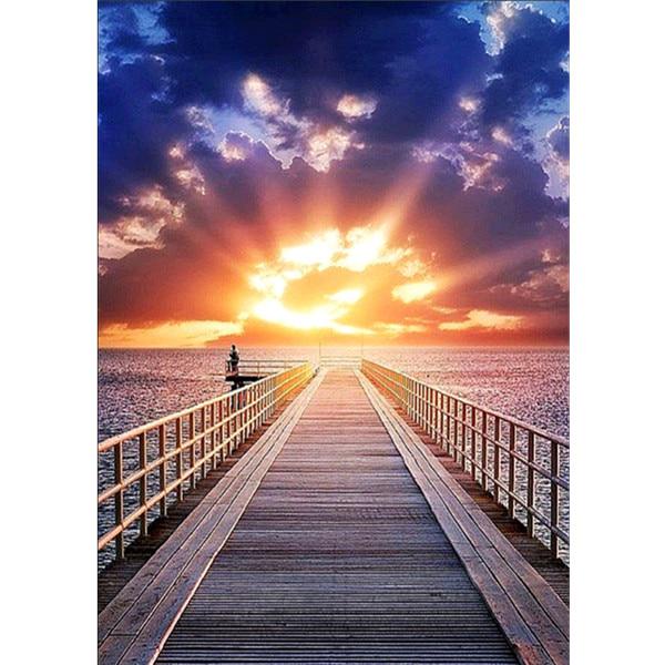 DIY-Diamantgemälde, untergehende Sonne, Landschaft, Kreuzstich, volle runde Diamantmalerei, Strasssteine