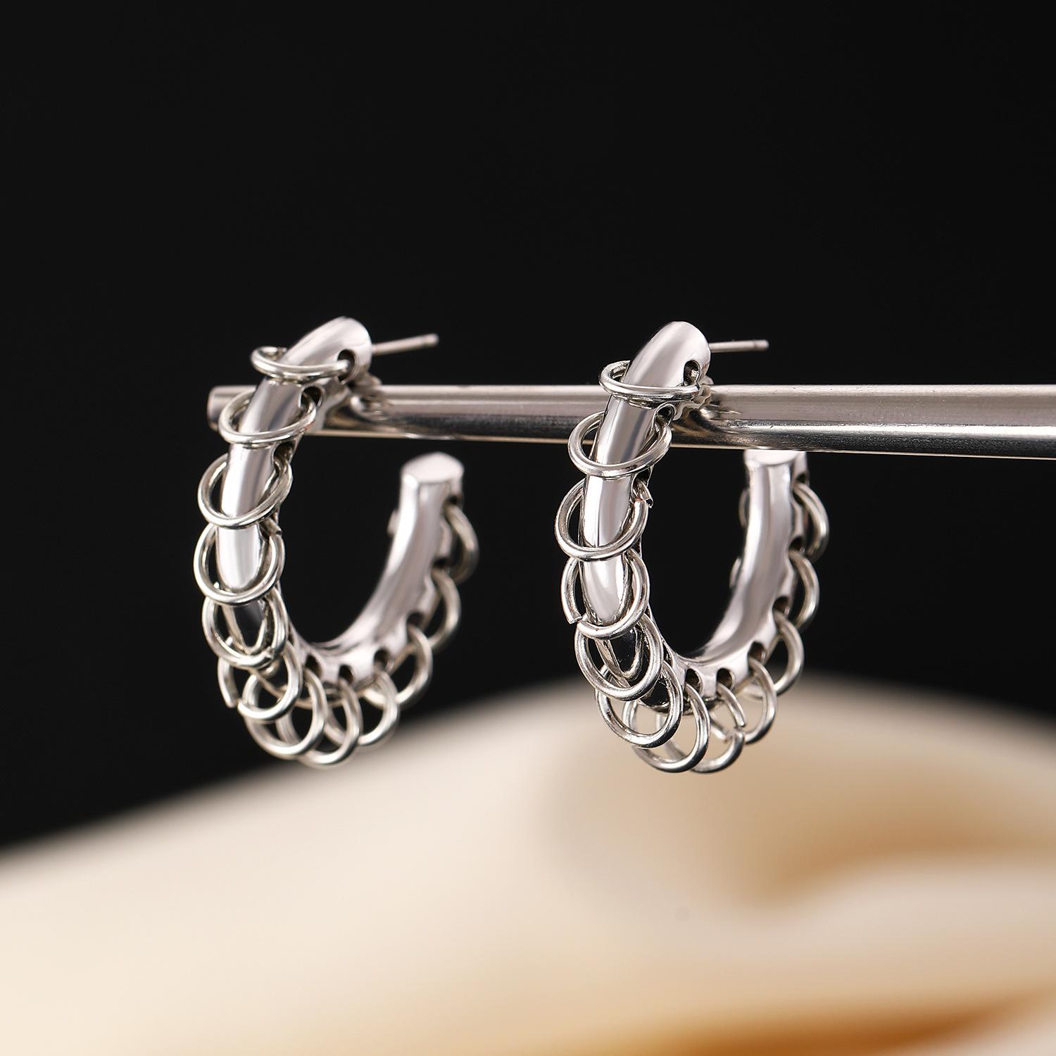 

Women s Personality Exaggerated Long Earrings C Shape Chain Tassel Hanging Asymmetrical Piercing Earrings Y2K Hiphop Jewelry