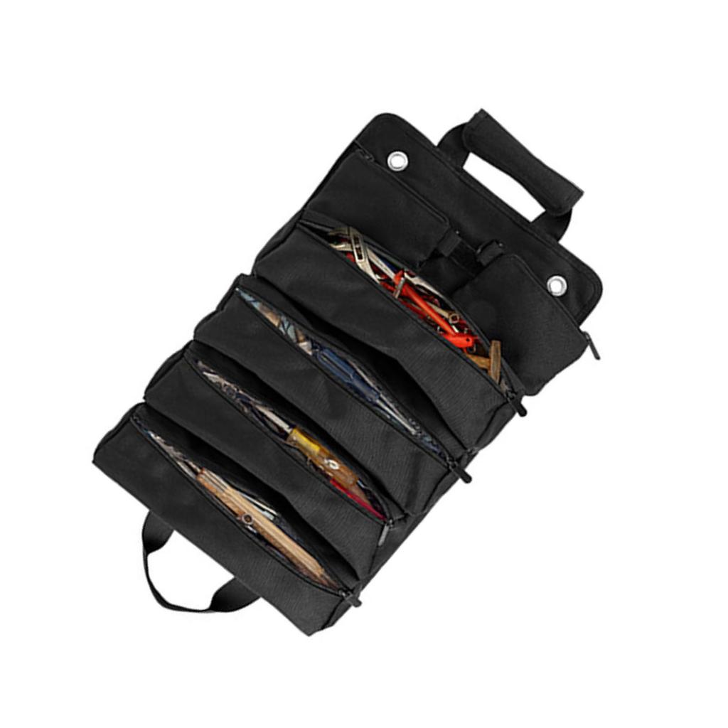 Rollup Tool Bag Organizer Oxford Fabric Ergonomic Handle Portable Rollup Toolbag for Home Maintenance Black