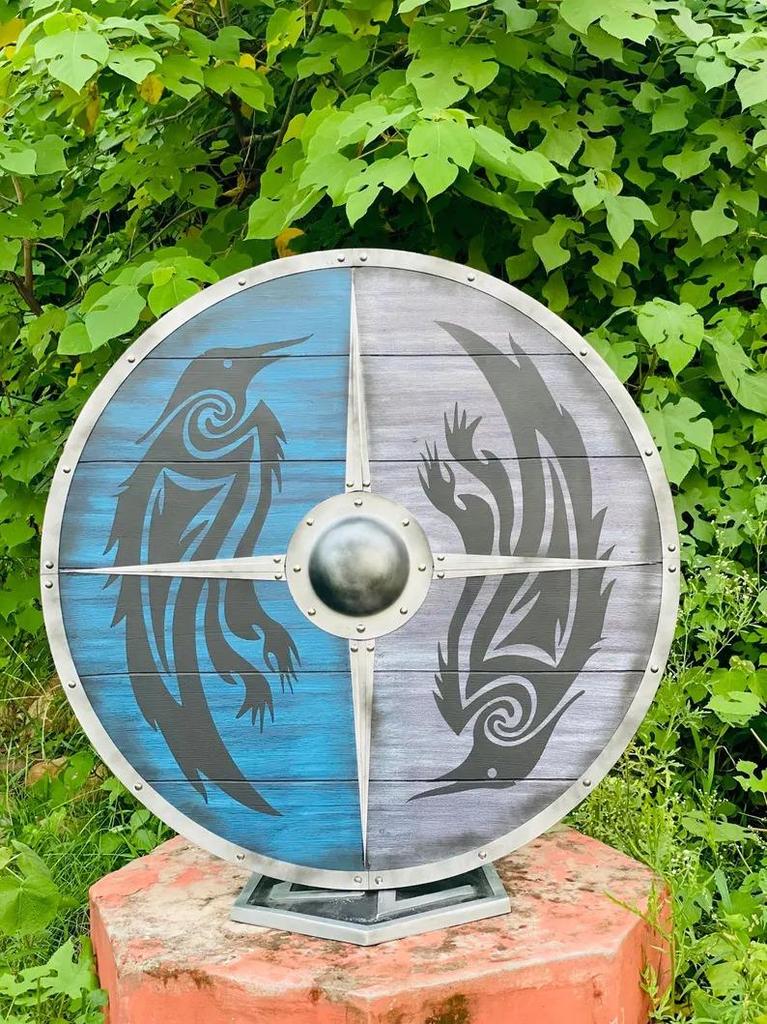 Viking Raven Wooden Shield: Valhalla Norse Warrior Decor