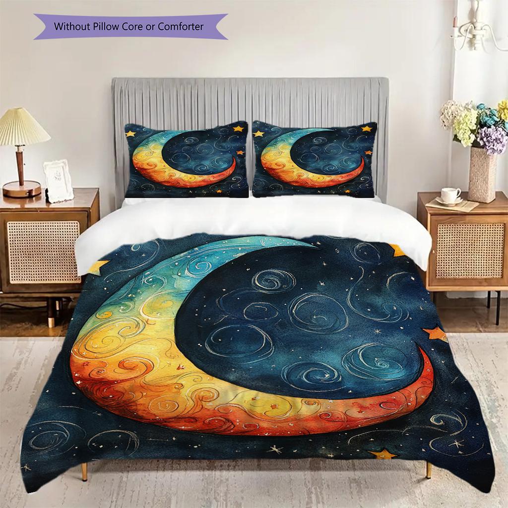 New Moon Pattern Bedding Quilt Set Quilt Cover Pillowcase Home Decoration Birthday Gift (1 * Duvet Cover + 2 * Pillowcase, Without Core)