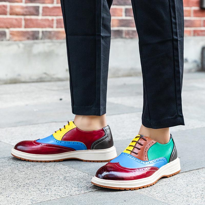 Chaussures Oxford à Talonnettes pour Homme Cuir Multicolore à Lacets Chaussures Business Casual pour Mariage Fête Occasion Formelle