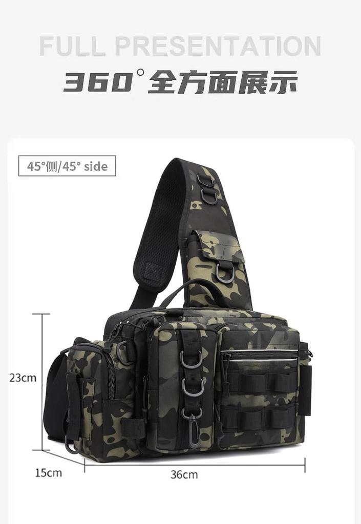 Fishing Tackle Bag, Fishing Bag, Tackle Bag, Run & Gun Bag, Waterproof Zipper, Large Capacity, Fishing Shoulder Bag, Fishing Bag