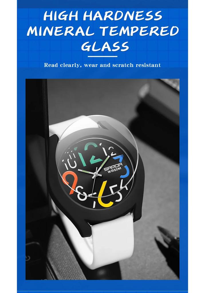 SANDA 9021 Clock Men'S Watch Silicone Strap Waterproof Watch Creative Simple Girls 'Watch New Fashion White Casual Quartz