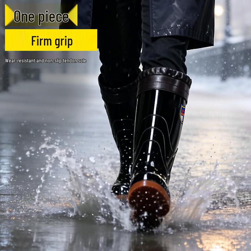 Shuangxing Bate Unisex High-Top Fleece-Lined Anti-Slip Rain Boots
