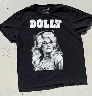 Women's Dolly Parton T-Shirt Black Face Spell-Out XL Country Nashville Icon Opry