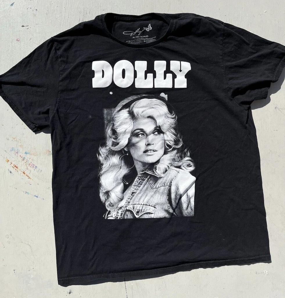 Women's Dolly Parton T-Shirt Black Face Spell-Out XL Country Nashville Icon Opry