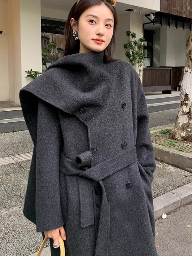 

Black Wool Blend Belted Coat for Women Medium (120-150 lbs)