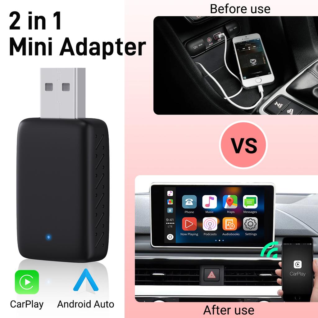 2025 NOWY Ulepszony Przewodowy Na Bezprzewodowy Adapter 2w1 Carplay Android Auto Gadżet Samochodowy Smart Box Plug and Play 5Ghz Wifi Szybkie Połączenie