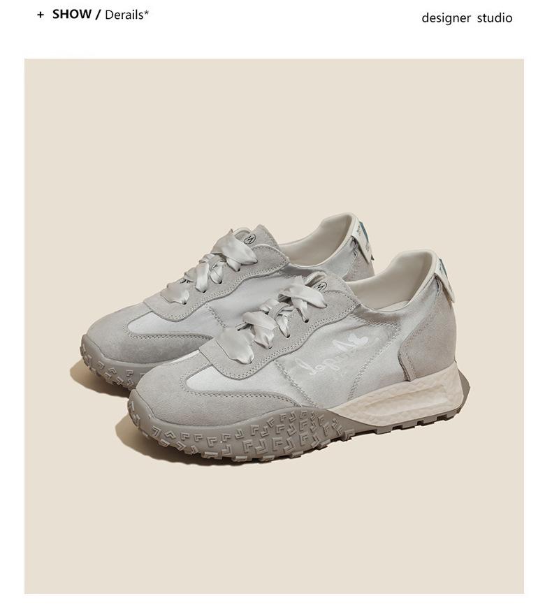 Women's 7cm Hidden Heel Leather Ballet Training Shoes - Breathable Soft Sole Height-Increasing Casual Sneakers