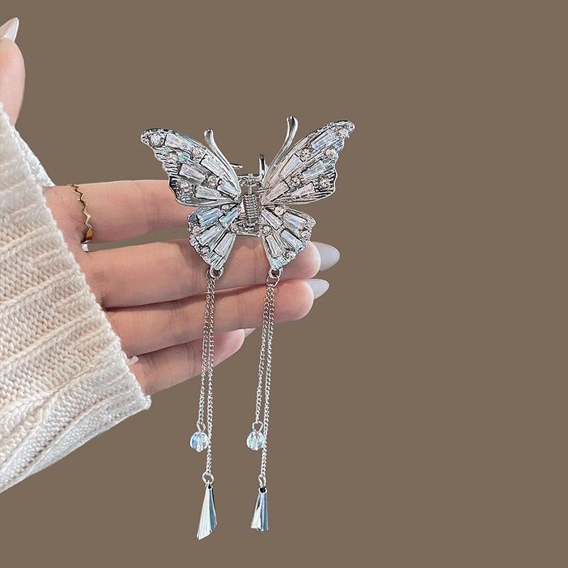 1 Pcs Fashion Sweet Cool Butterfly Wind Chime Transparent Pearl Tassel Hair Claws For Women Girls Party Hair Accessories
