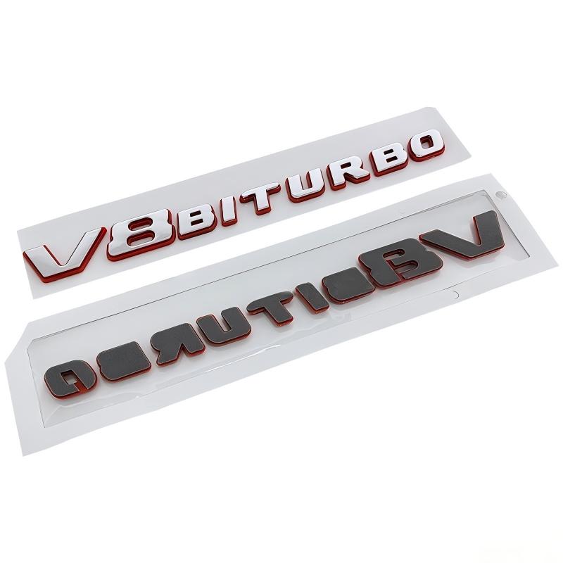 1X Nouveau Emblème 3D ABS Chrome Noir Rouge V8Biturbo Lettres DKSMF5 Badge d'Aile de Voiture Autocollant V8 Biturbo Autocollant Accessoires