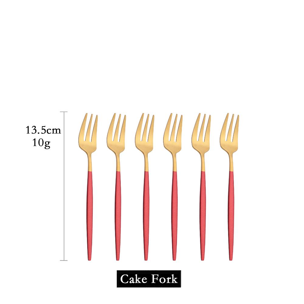6Pcs/Set Gold Fork Set Tea Cake Snack Fork Dinnerware Cutlery Matte Stainless Steel Tableware Dessert Fruit Fork Silverware Set