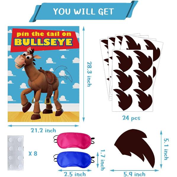 Товары для вечеринки в стиле «Истории из игрушек», Игра «Прикрепи хвост к мишени», Большой плакат, 24 многоразовых стикера-хвоста для детской вечеринки по случаю дня рождения мальчиков,