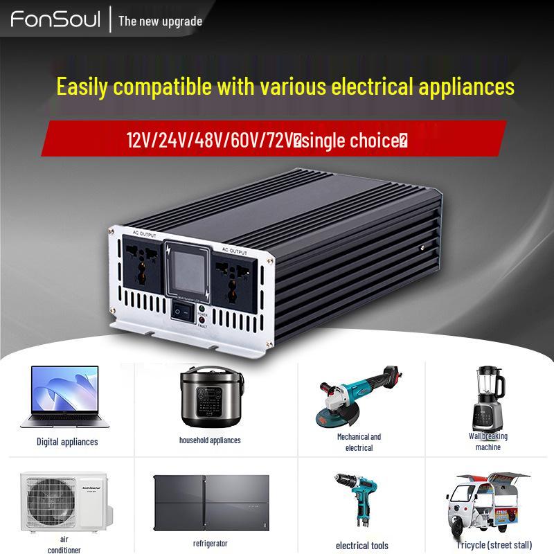 High-Power Pure Sine Wave Inverter: 800W-3000W, 12-72V To 220V Converter for Cross-Border Use