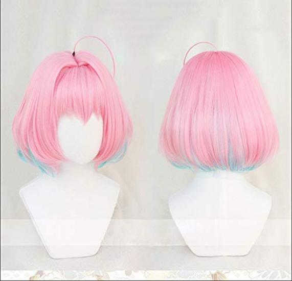 

cosplay pink gradient with light short perfect for events and costumes 2 bonus items Heat-resistant wig, Second Castle blue, hair, +