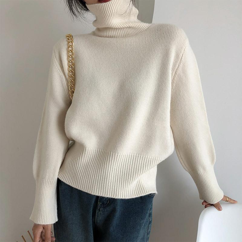Kašmírový oversized rolák pletený svetr dámské zimní tlustý teplý jednobarevný základní pulovry žena ležérní měkký svetr s dlouhým rukávem