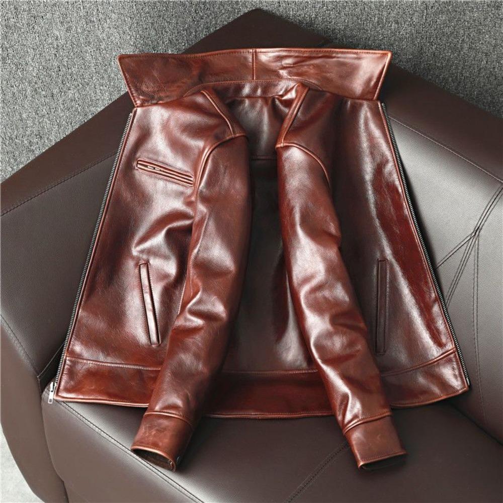 Handsome Dovetail Leather Jacket Pure First Layer Cowhide Oil Wax Leather Jacket Men's Handsome Slim Trendy Coat