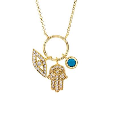 [R4947] - Handmade Silver Necklace 'Lucky Charm' Turquoise White Gold - 13x10 Mm (hand of Fatima)