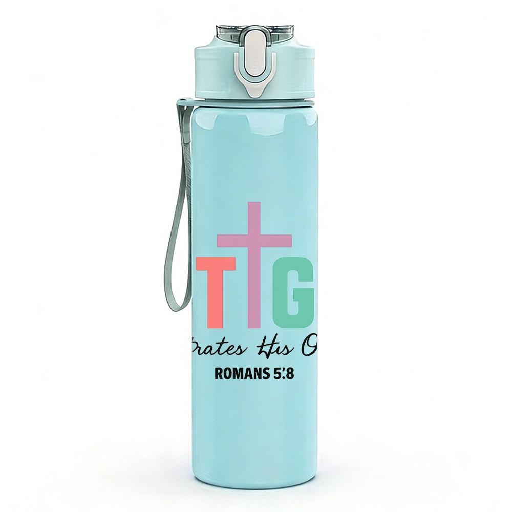 1PC But God Bold Pink Letter Print 750ml Color Plastic Sports Water Bottle Leakproof Flip Straw Lid Suitable for Sports Office Home Use