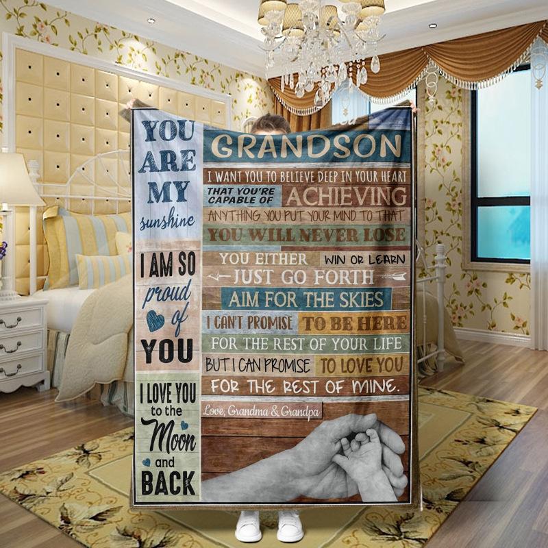 Love and Family Wishes digital-printed polyester Bedroom velvet flannel soft sofa cover blanket Fleece soft sofa cover blankets