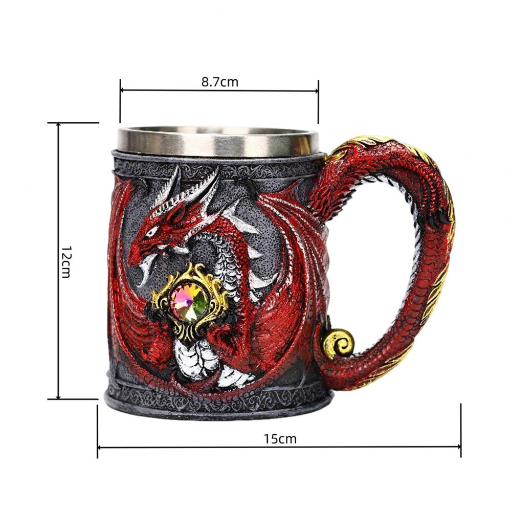 Unique Dragon Wine Tumbler Mythical Dragon Drinkware Dragon Resin Stainless Steel Beer Mug 600ml Retro Tankard for Fantasy