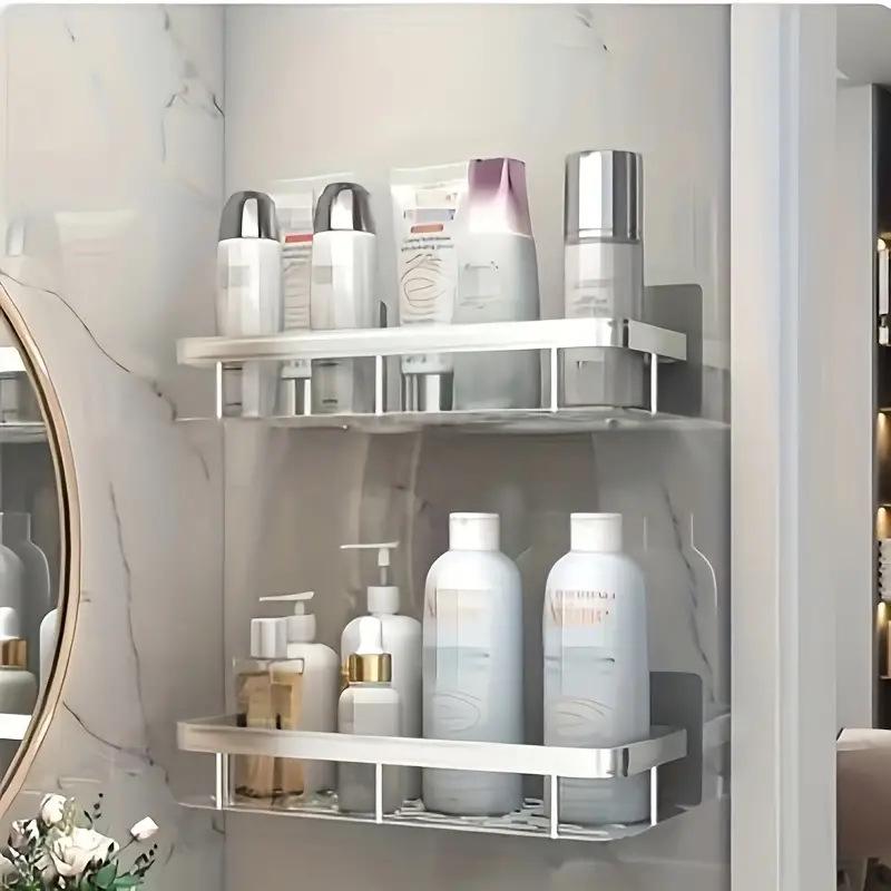Suction Cup Wall-Mounted Triangle Bathroom Shelf - Space Aluminum, No Drilling Required