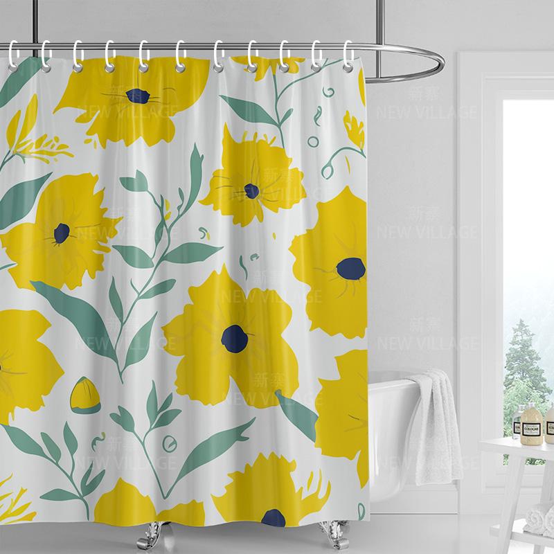 Home Shower Curtains Bathroom Decora Waterproof Fabric Non-Slip Bathmat Water Absorption Curtain Modern Nordic Simple Plant