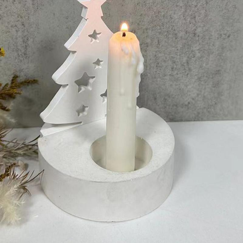 Silicone Christmas Tree Mold Christmas Tealight Candle Holder Resin Candlestick Casting Molds Cement Ornament Making Molds decor