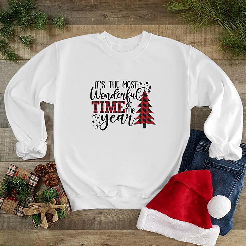 Autumn Women'S Clothing, Crew Neck Long-Sleeved Sweater Women, Christmas Tree Print Top
