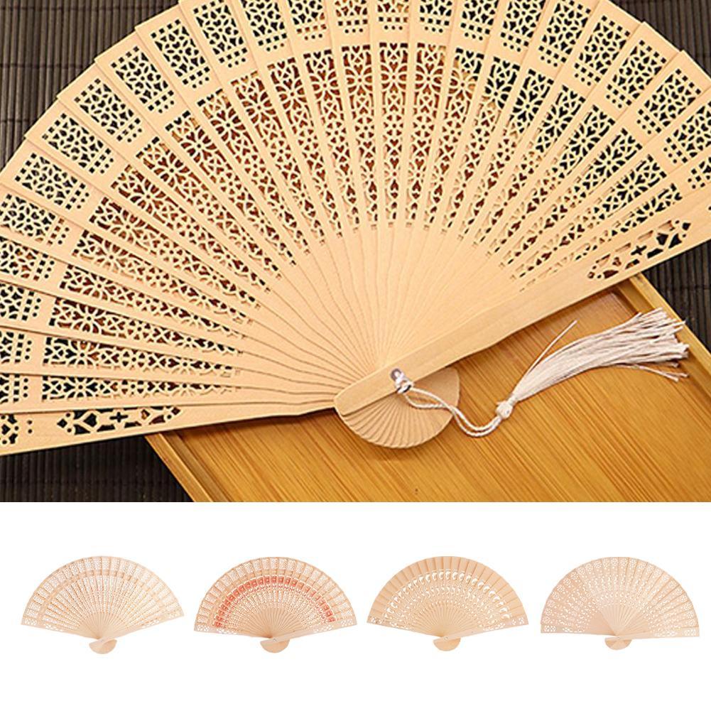 Hollow Out Wood Folding Fan Handheld Fan for Women 20cm Elegant Wedding Party Costume Home Decoration Gift Wood Carving Fan