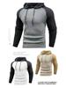 2025 Men's Color Block Plaid Slim Fit Hoodie - Casual Long Sleeve Knit Pullover