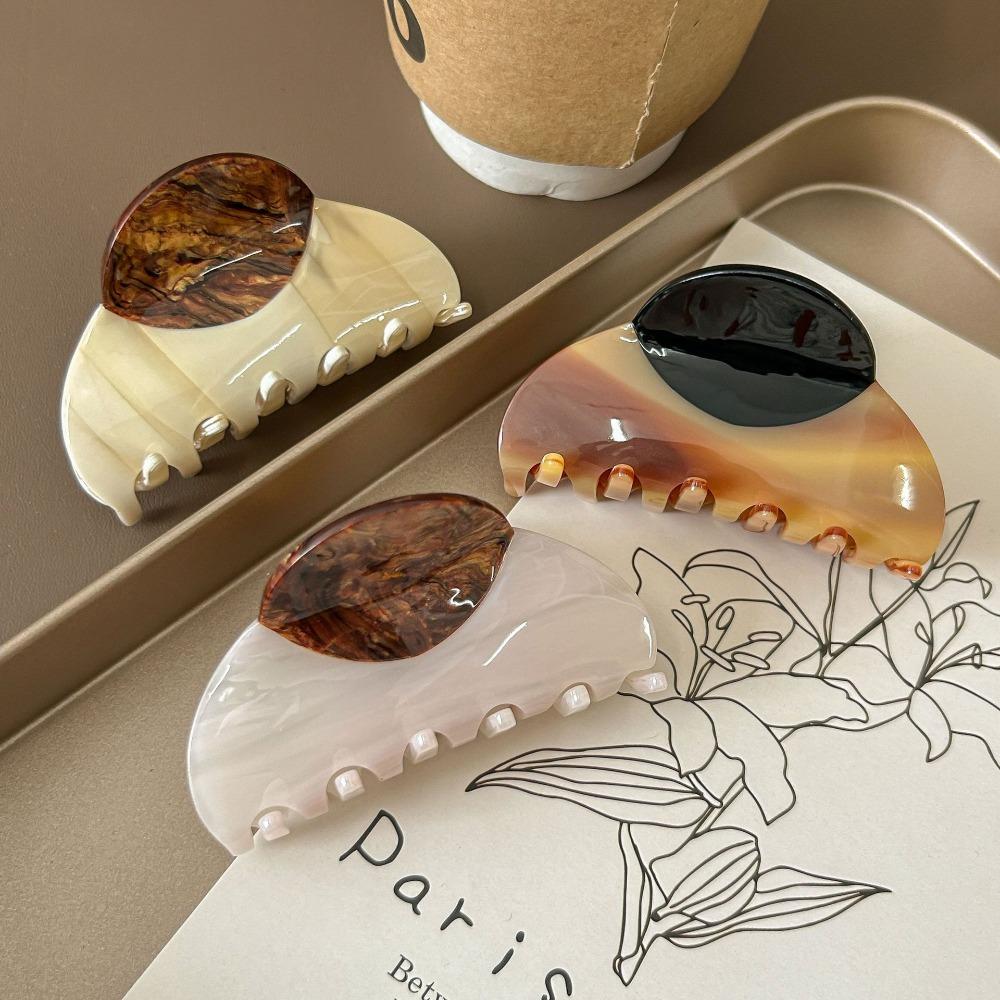 Acrylic Half-circle Hair Claw Contrast Color Retro Hair Carb Clip Acetic Acid Shark Clip  Party