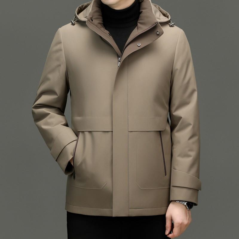 Mens Detachable Real Rabbit Fur Lined Parka Winter Thick Warm Coat Middle-Aged Men Casual Loose Fit
