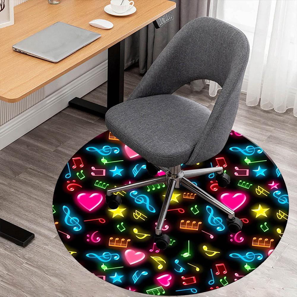 1pc Music Notes Heart Symbols Round Chair mat Area Rug - Non-Slip, Floor Mat for Office, Bedroom, home decor Christmas Gift p0811085