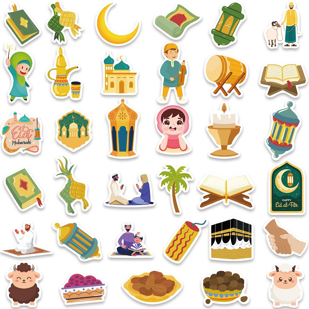 70Pcs Eid Mubarak Stickers Stickers Islamic Party Aesthetic Waterproof Decorative Bottle Bag Gift Box Label Children'S Stickers