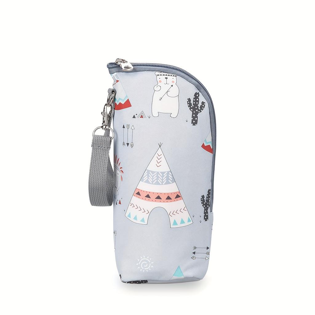 Cute Animal Print Insulated Bottle Bag, Portable Zippered Diaper Bag for Travel Daily Use