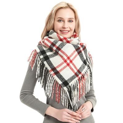 Sciarpa quadrata scozzese bianca e nera da donna, con nappe, calda, autunno inverno