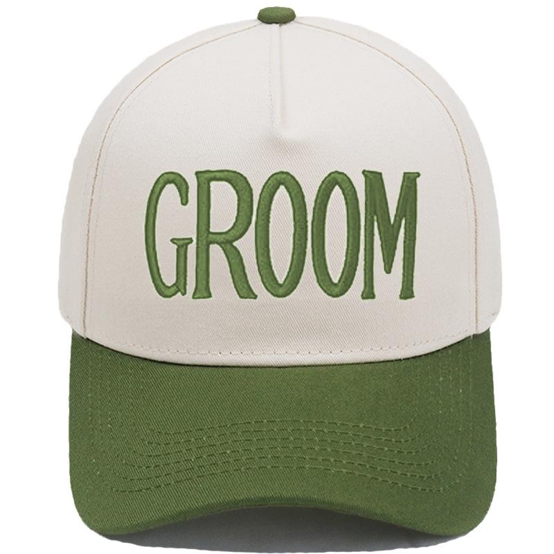 GROOM BRIDE Embroidered Color-Block PVC 5-Panel Trucker Hat European/American Men's/Women's Couple Wedding Party