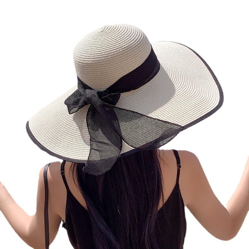 Straw hat women's summer sun protection extra large brim sun hat beach seaside vacation sun hat foldable sun hat