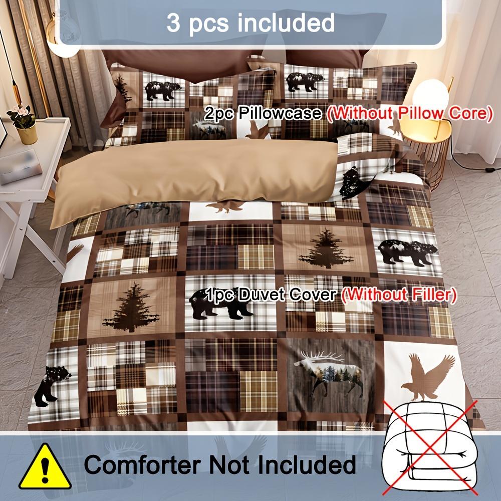 Rustic Retro Style Series Animal Puzzle Print Bedding Set Soft Comfortable Duvet Cover For Bedroom 1*Duvet Cover+2*Pillowcase