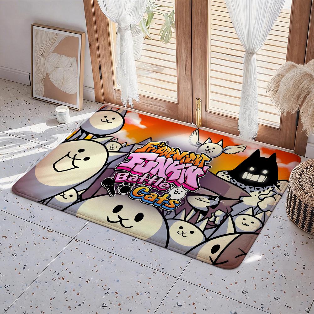 Game B Battle Cats Floor Mat Eco Flannel Doormat Non Slip Odorless Indoor Floor Rug Soft Short Plush Home Mat