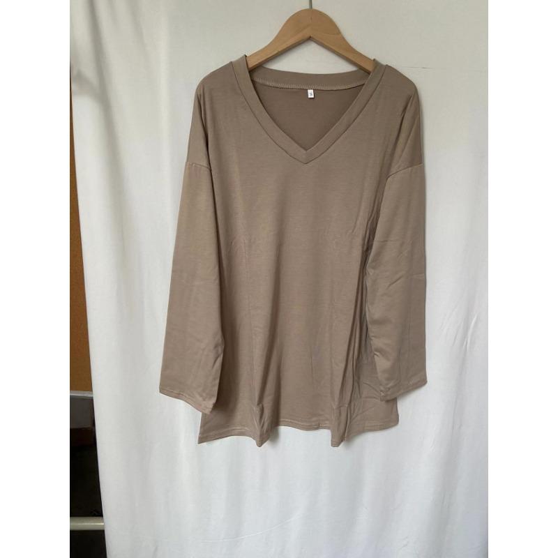 European and American oversized women's t-shirt, new multi-color loose drop-sleeved V-neck solid color women's blouse
