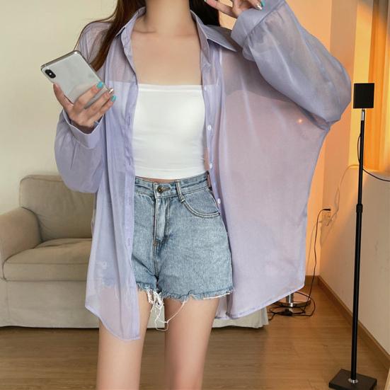 Opalovací krém Outwear Jednobarevné Univerzální Knoflíky Placket Ženy Plážový styl Šifon Top Šátek Dámské oblečení