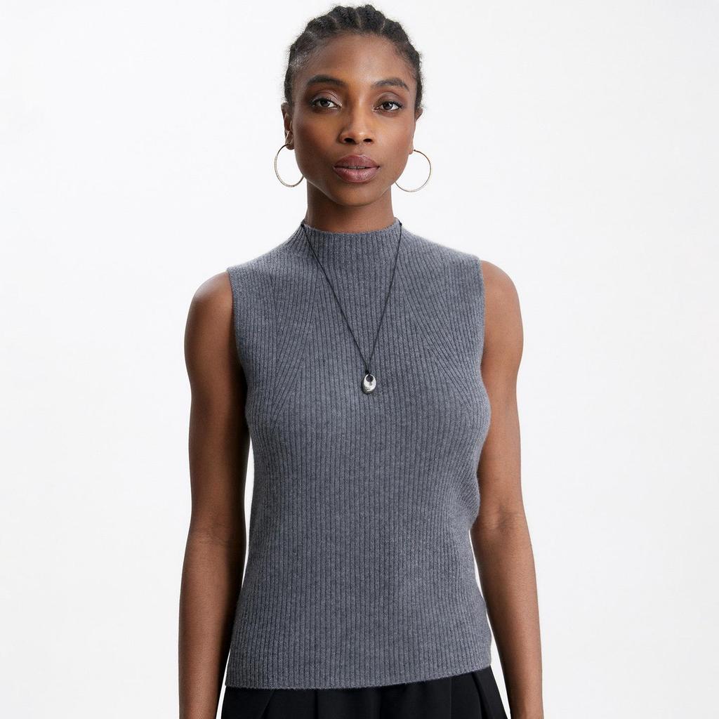 Lekasha Women's Cashmere Sleeveless Slim-Fit Sweater, Spring/Summer Wool Knit Base Layer, Half-High Neck.