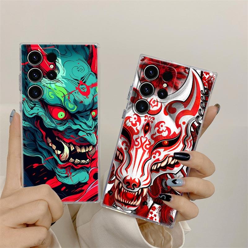 Oni Maske Kunst Drache Klare Hülle Für Samsung Galaxy S26 S25 S24 S23 Ultra S20 S21 FE S22 Plus S26 Ultra S25FE 5G Weiche Handyhülle