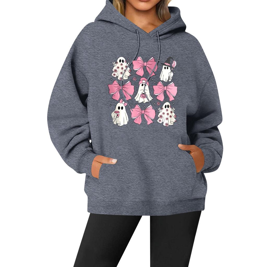 Women's Casual Fashion Solid Color Rugby Print Long Sleeve Hooded Sweatshirt Top