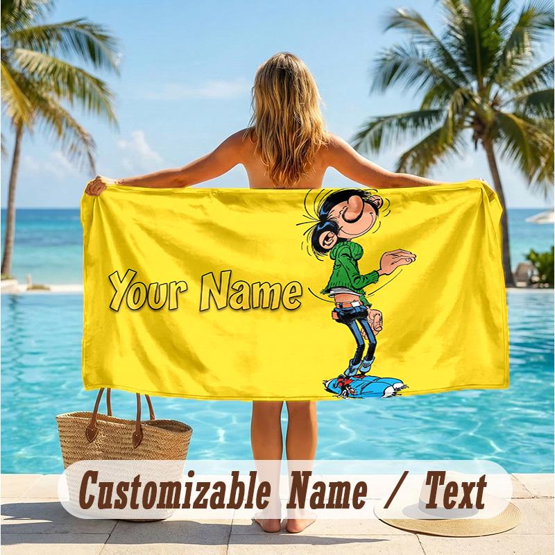 Custom Text Beach Towel, Soft Absorbent Swimming Multi-use TowelGaston Lagaffe